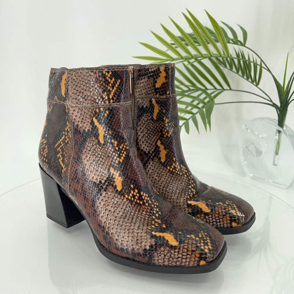 Franco Sarto Snake Print Ankle Boots